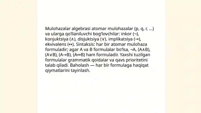 Mulohazalar algebrasi formulalari 3