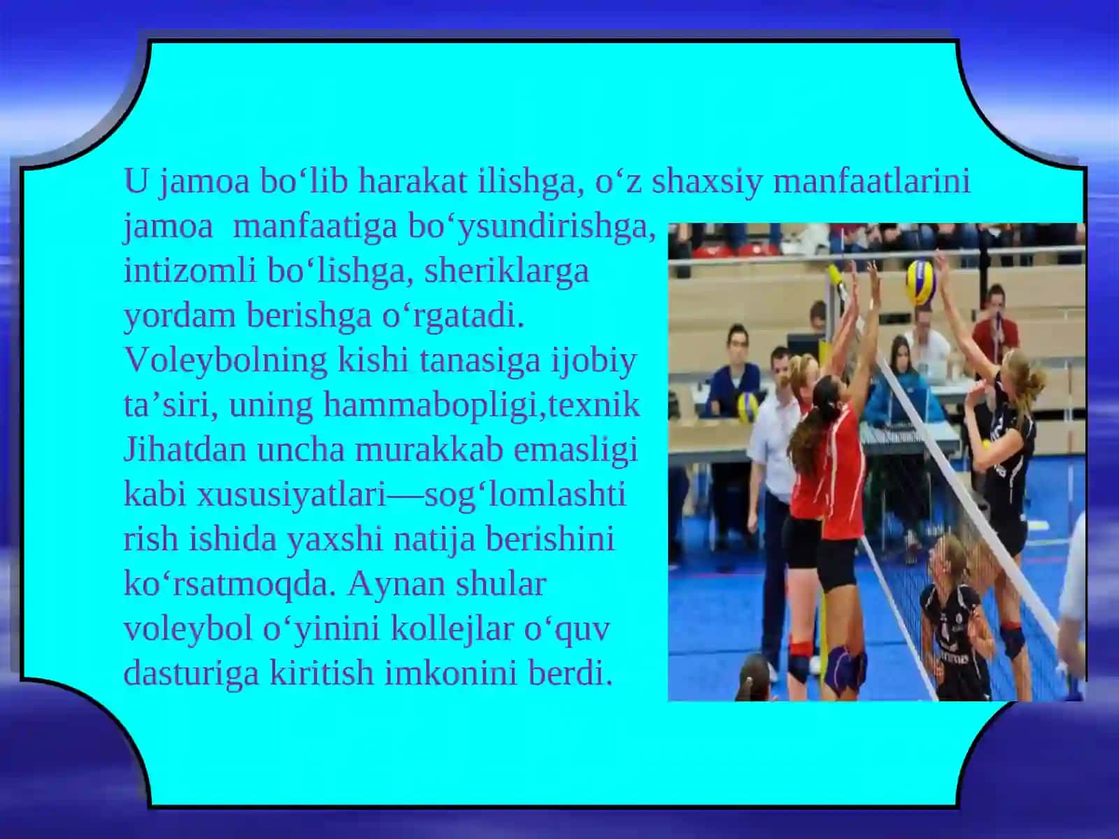 JISMONIY TARBIYA VA OLIMPIYA TARIXI FANIDAN SPORTNING VALEYBOL TURIDAN MUSTAQIL ISH 3
