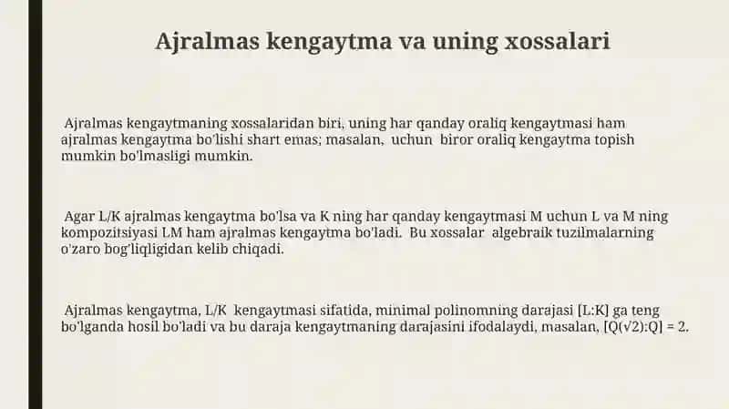 Maydonning murakkab algebraik kengaytmasi 3