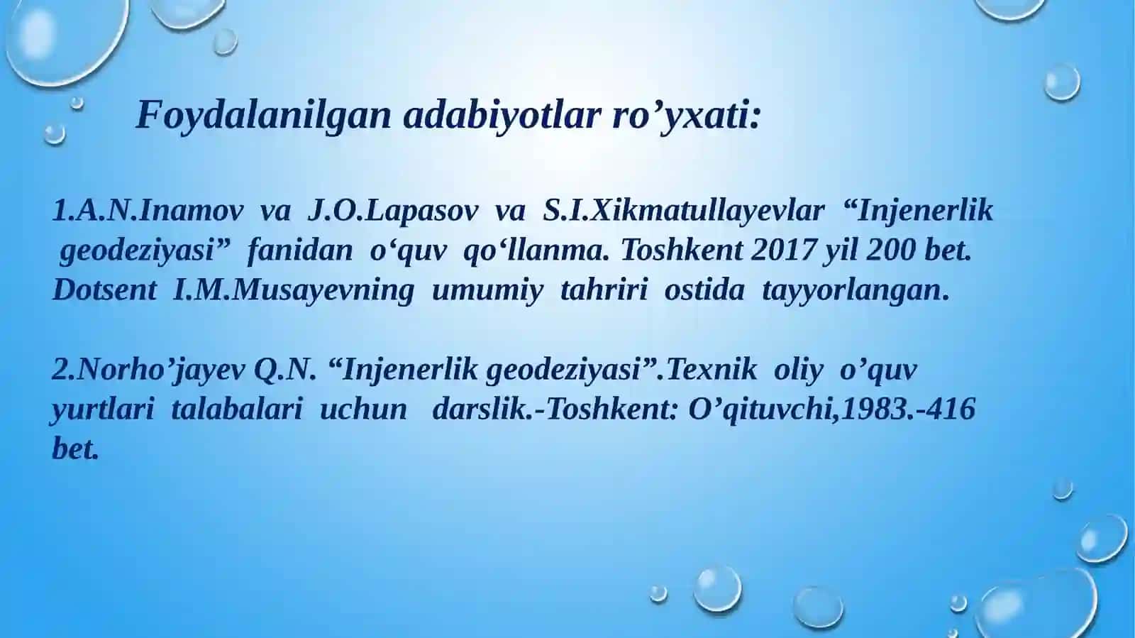 Gorizontal va vertikal burchaklarni o’lchash. Teodolitlarning tuzilishi va ularni tekshirish. Karta va planlarda relyefni tasvirlash. Analitik va grafikus usulda gorizontallarni o’tkazish 3