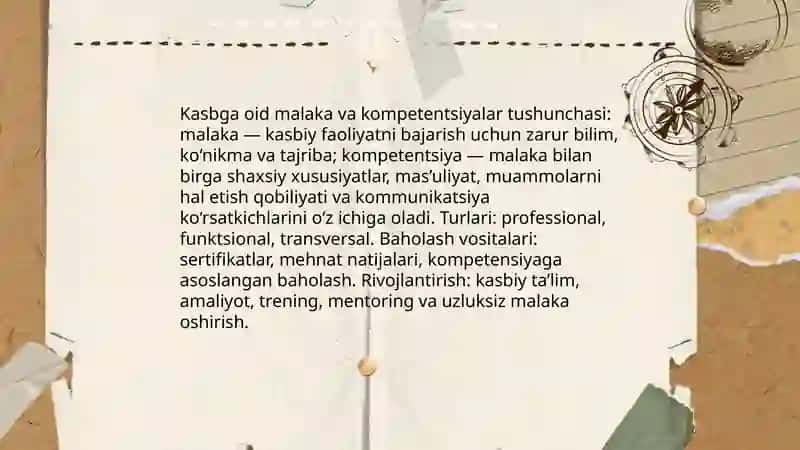 Tanlangan kasbga oid talablar va malakalar 3