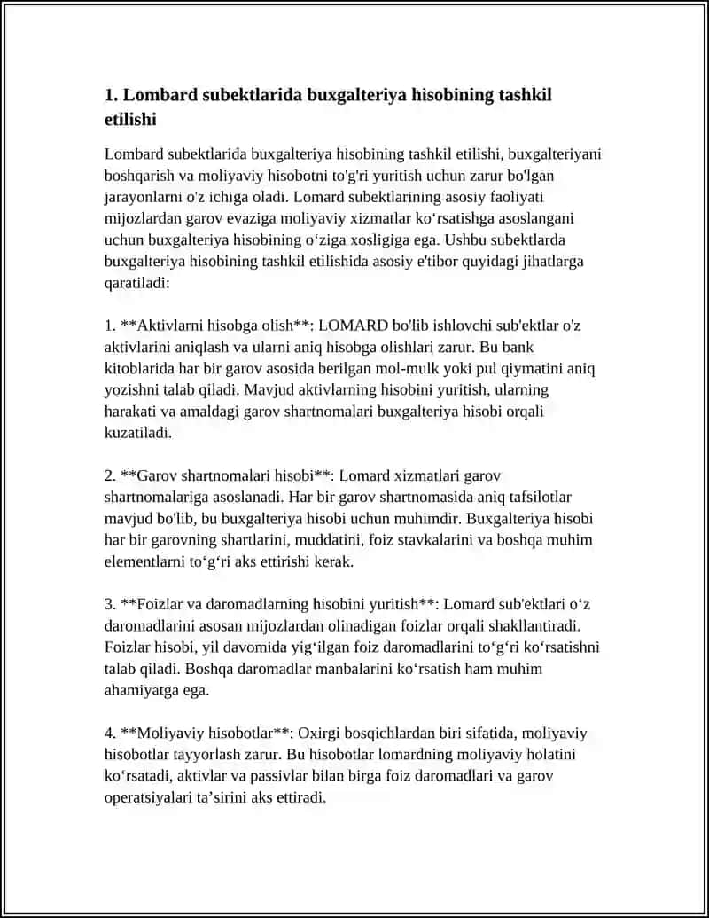 LOMBARD XIZMATLARINI KO‘RSATUVCHI SUBEKTLARDA BUXGALTERIYA HISOBI 3