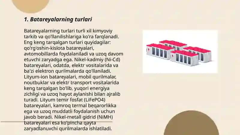 Batareyalar va energiyani saqlash tizimlari 3