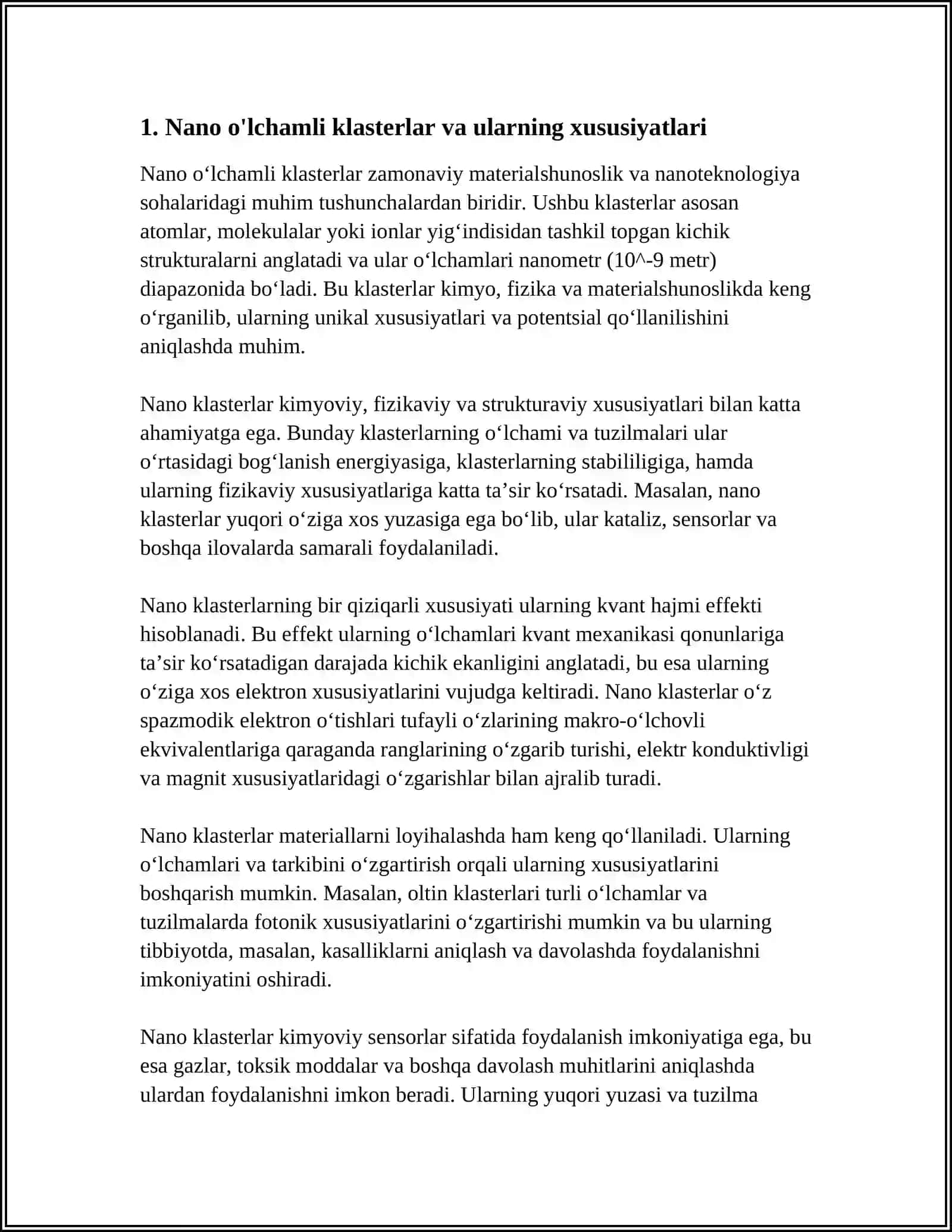 NANO O'LCHAMI KLASTERLAR VA KRISTALLAR. NANO TEXNOLOGIYA 3