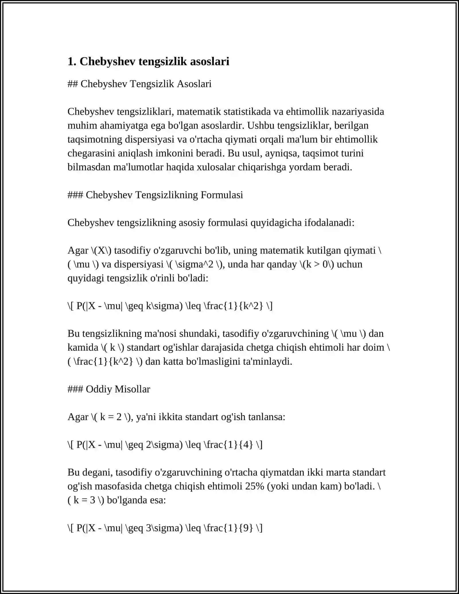 CHEBISHEV TENGSIZLIGI 3