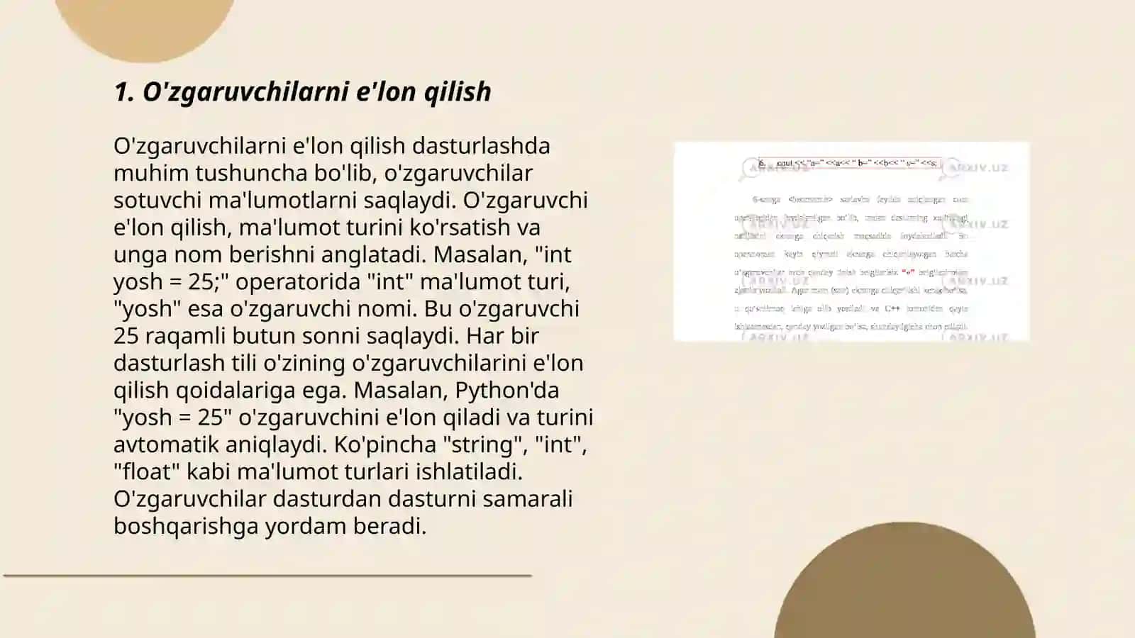 O'zgaruvchilarni e'lon qilish 3
