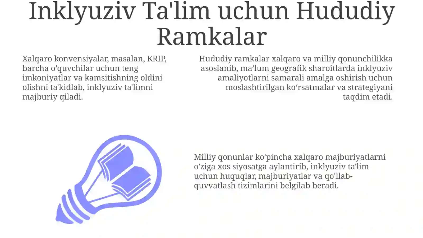 Inklyuziv ta'limning huquqiy asoslarini xalqaro hujjatlar asosida tahlil qilish 3
