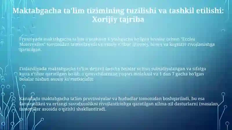 Xorijiy mamlakatlarda maktabgacha taʼlim boshqaruvining muhim jihatlari 3
