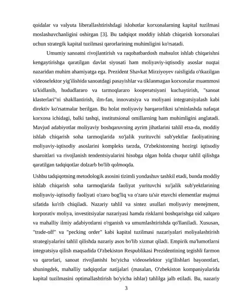 Moddiy soha tarmoqlarida xoʼjalik yurituvchi subʼyektlar faoliyatining moliyaviy-iqtisodiy asoslari 3