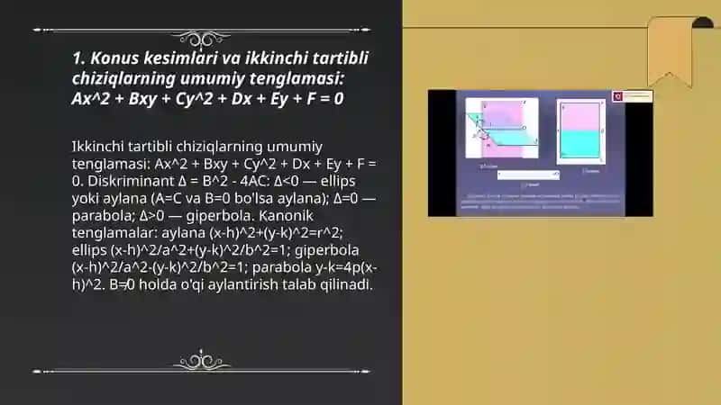 Konus kesimlari va ikkinchi tartibli chiziqlarning umumiy tenglamasi 3