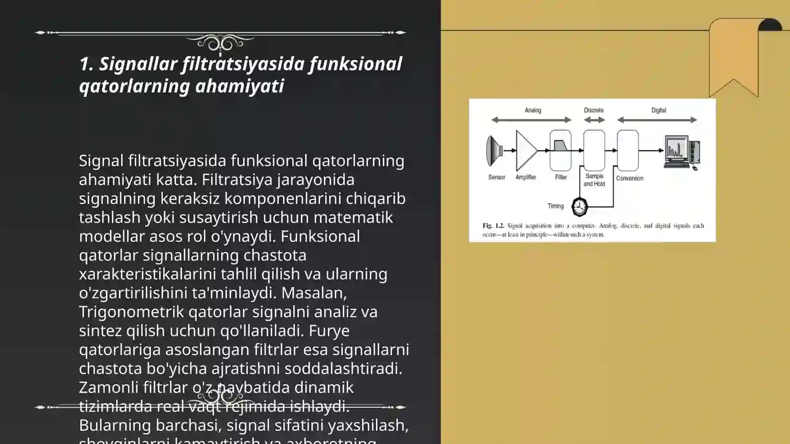 Signallar filtratsiyasi va tahlilda funksional qatorlar tatbiqlari 3