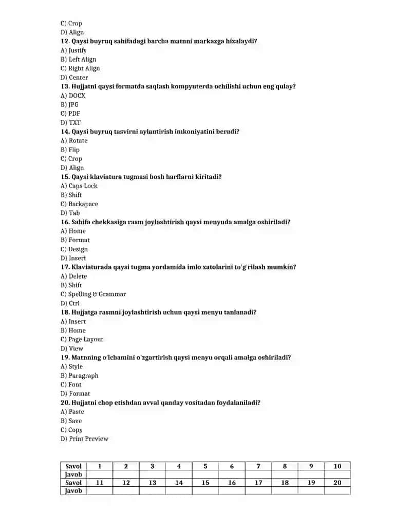 6-sinf informatika test yillik 3
