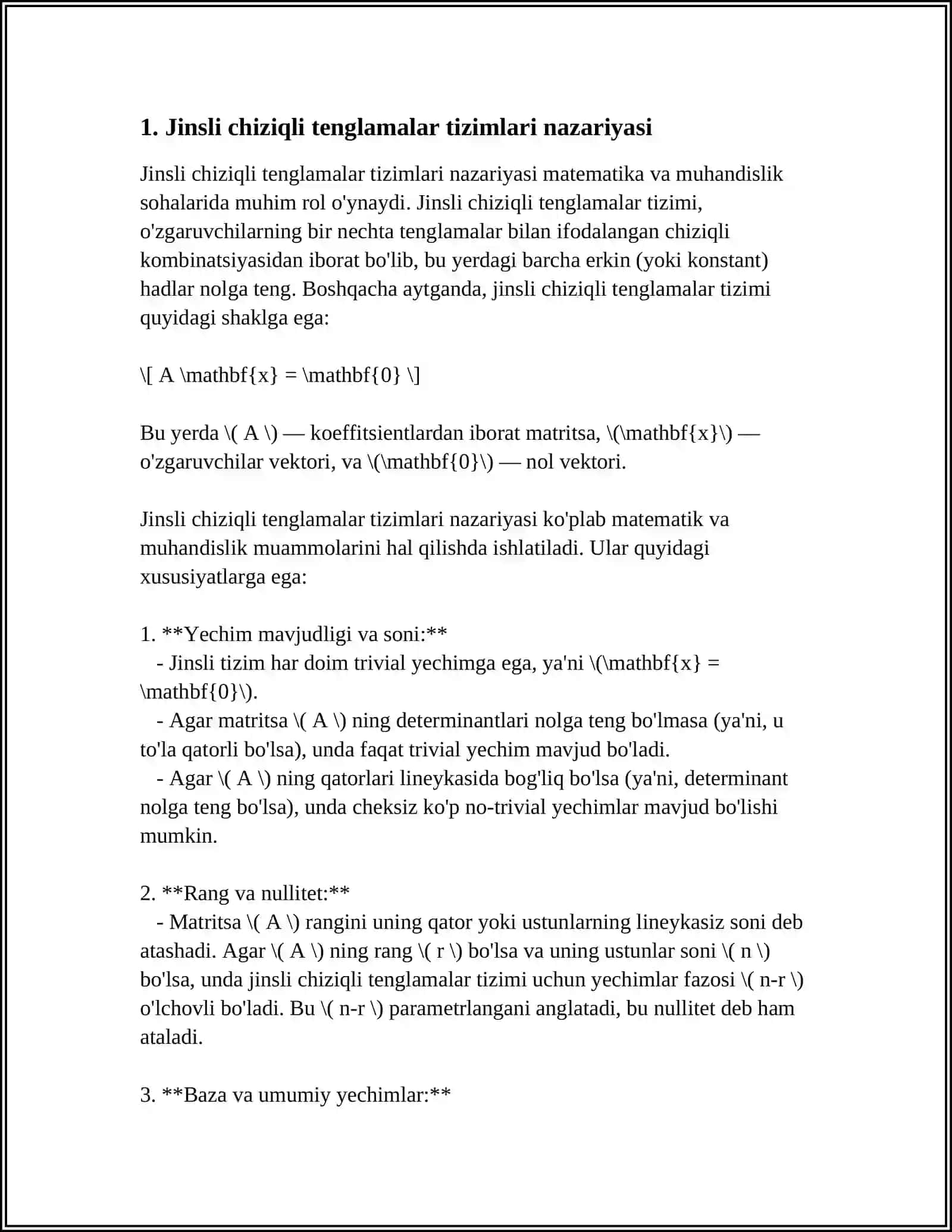 BIR JINSLI CHIZIQLI TENGLAMALAR SISTEMASI FUNDAMENTAL YECHIMLAR SISTEMASI 3