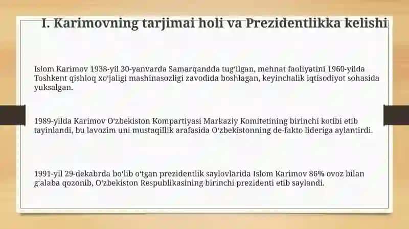 I. Karimovning tarjimai holi va Prezidentlikka kelishi 3