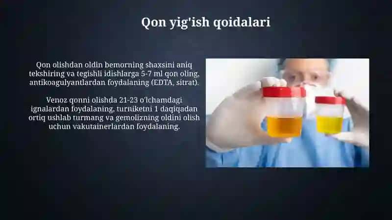 Bemordan qon siydik balg'am va axlat yeg'ish qoidalari 3