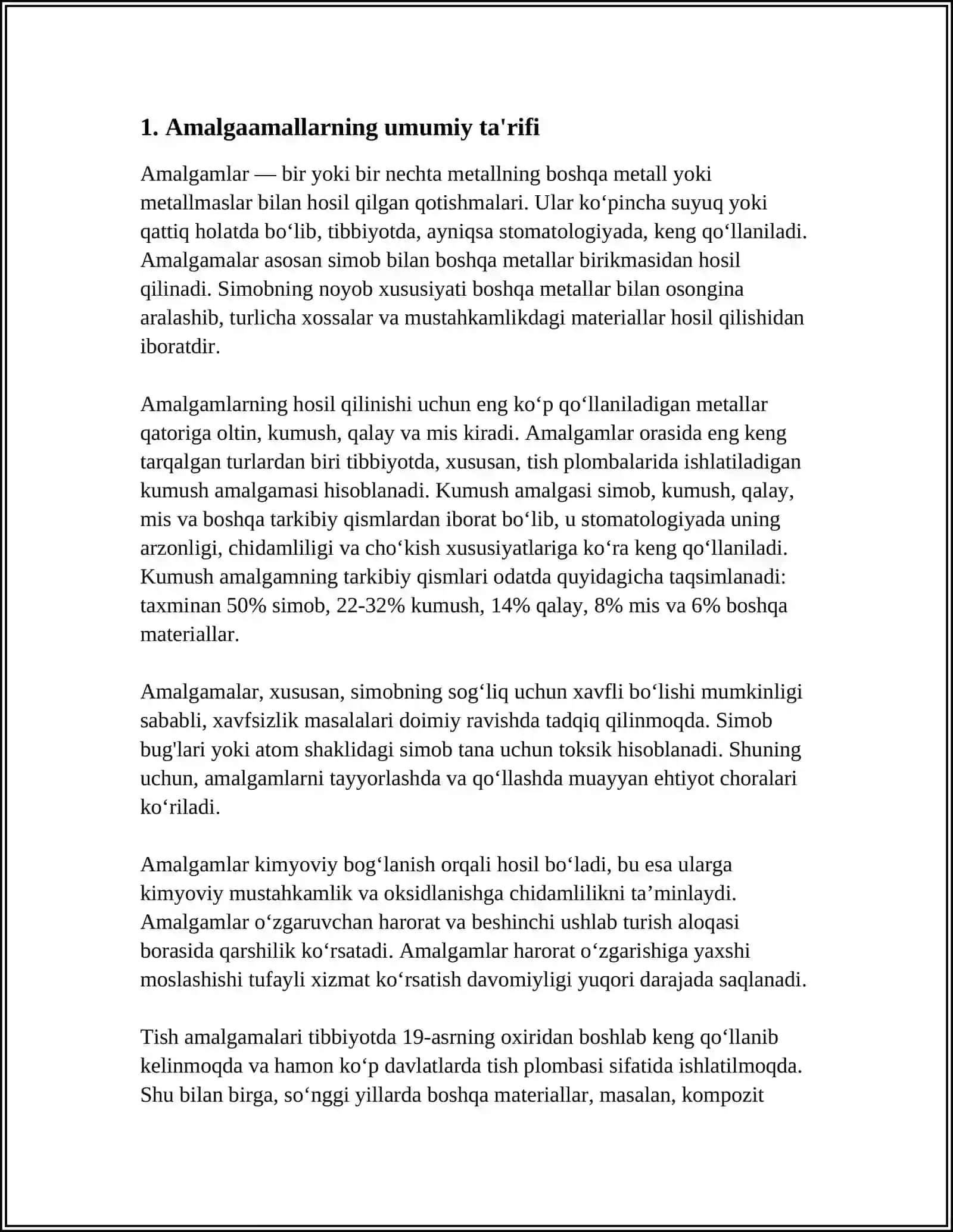 AMALGAAMALLAR TURLARI XUSUSIYATLARI 3
