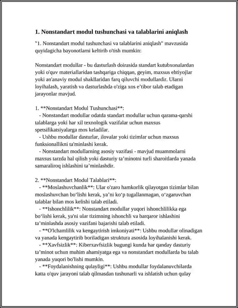 NOSTANDART MODULLARNI YARATISH VA ULARNI DASTURDA QOLASH 3