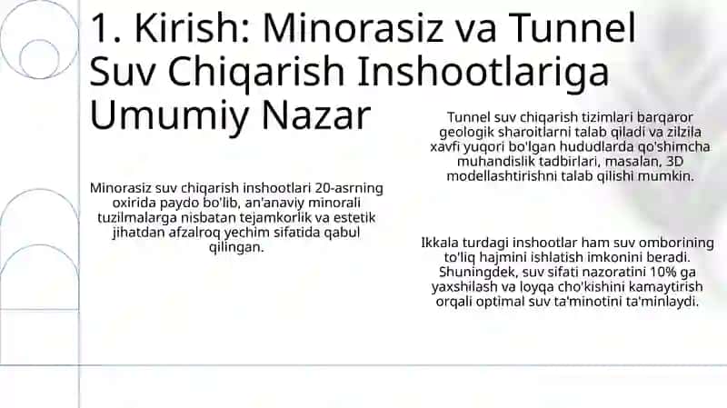 Minorasiz va Tunnel Suv Chiqarish Inshootlarining Tuzilishi va Asosiy Tushunchalari 3