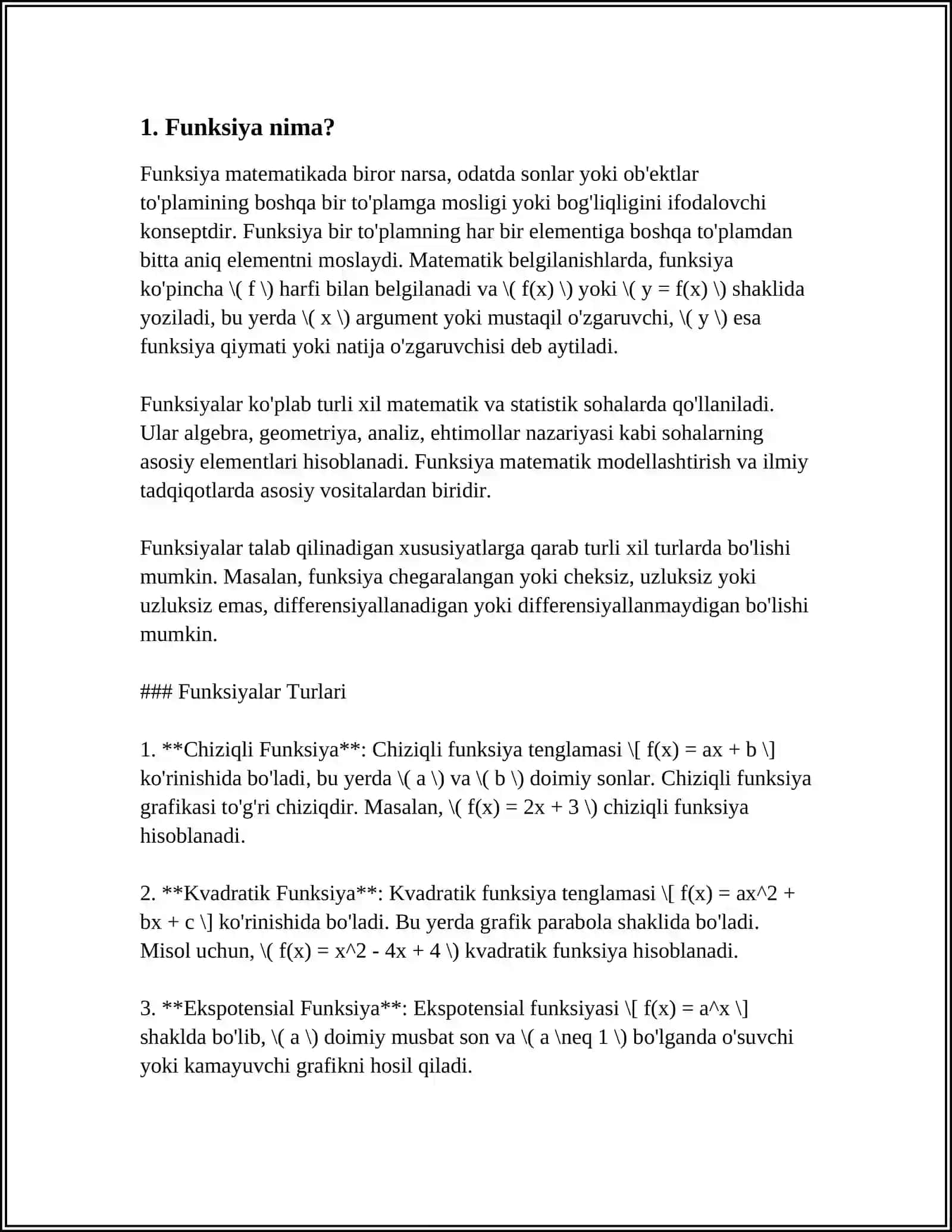 MUSTAQIL ISH Mavzu: MATEMATIK FUNKSIYALAR QANDAY ISHLAYDI? (C++) 3