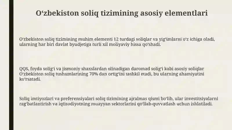 O'zbekiston Soliq Tizimida Amaldagi Bolgan Soliqlar va Yig'imlar Tavsif 3
