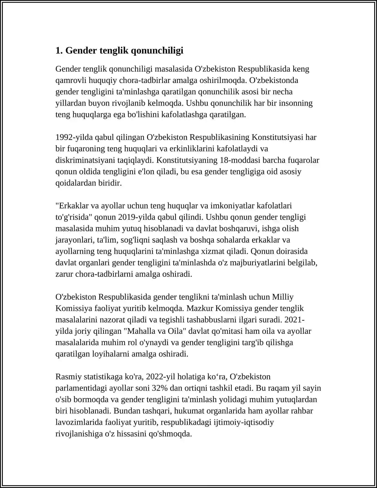 YANGI OʻZBEKISTONDA GENDER TENGLIGI 3