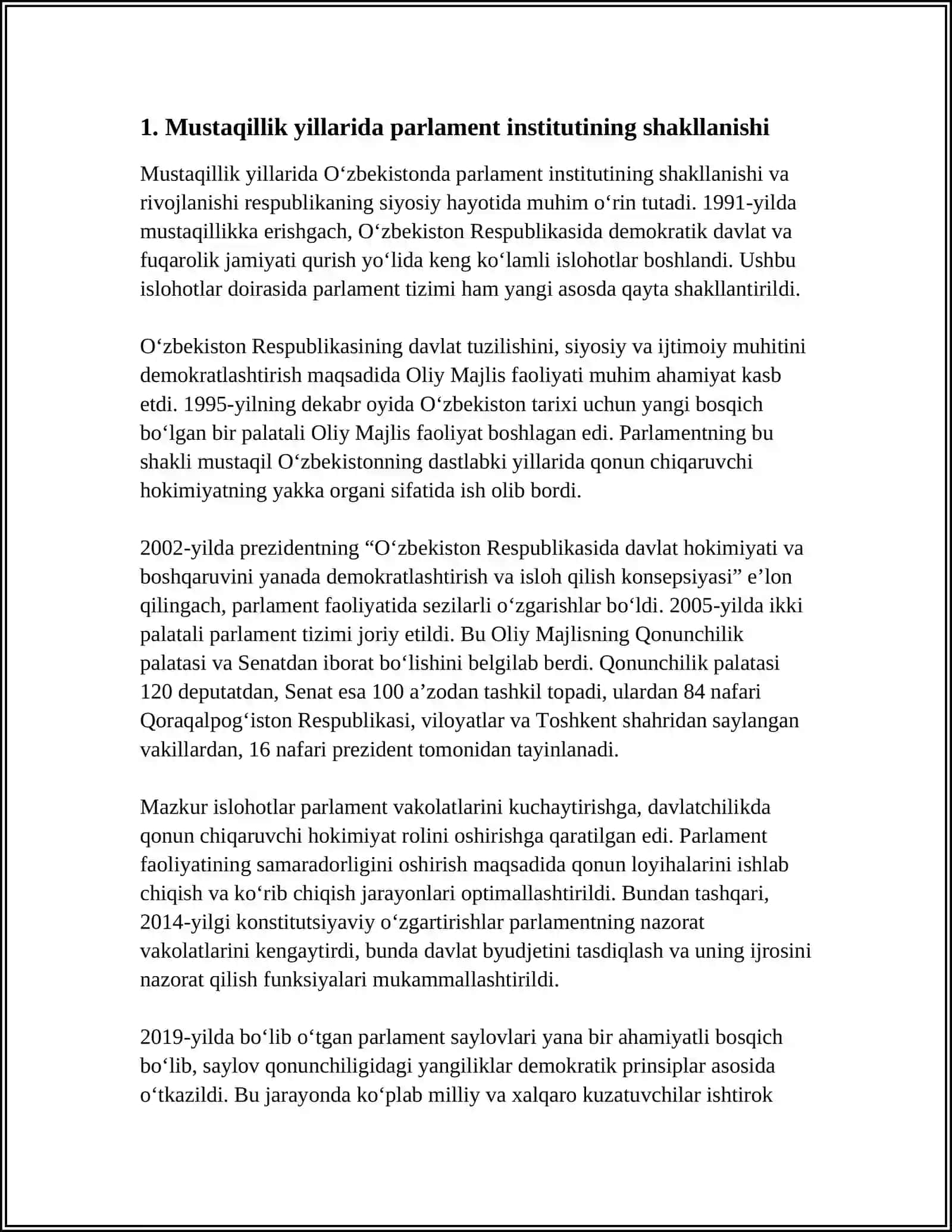 MUSTAQILLIK YILLARIDA OʻZBEKISTONDA PARLAMENT TIZIMIDAGI ISLOHOTLAR 3