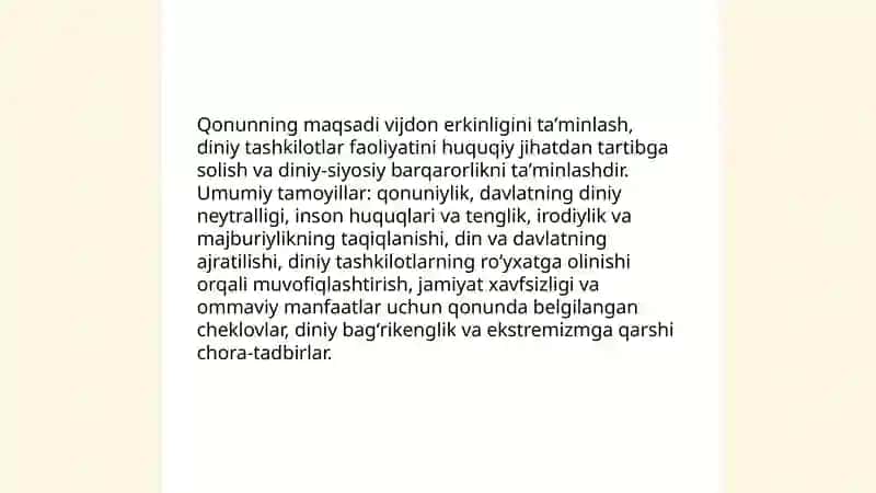 O‘zbekistonda vijdon erkinligi va diniy tashkilotlar haqidagi qonun 3