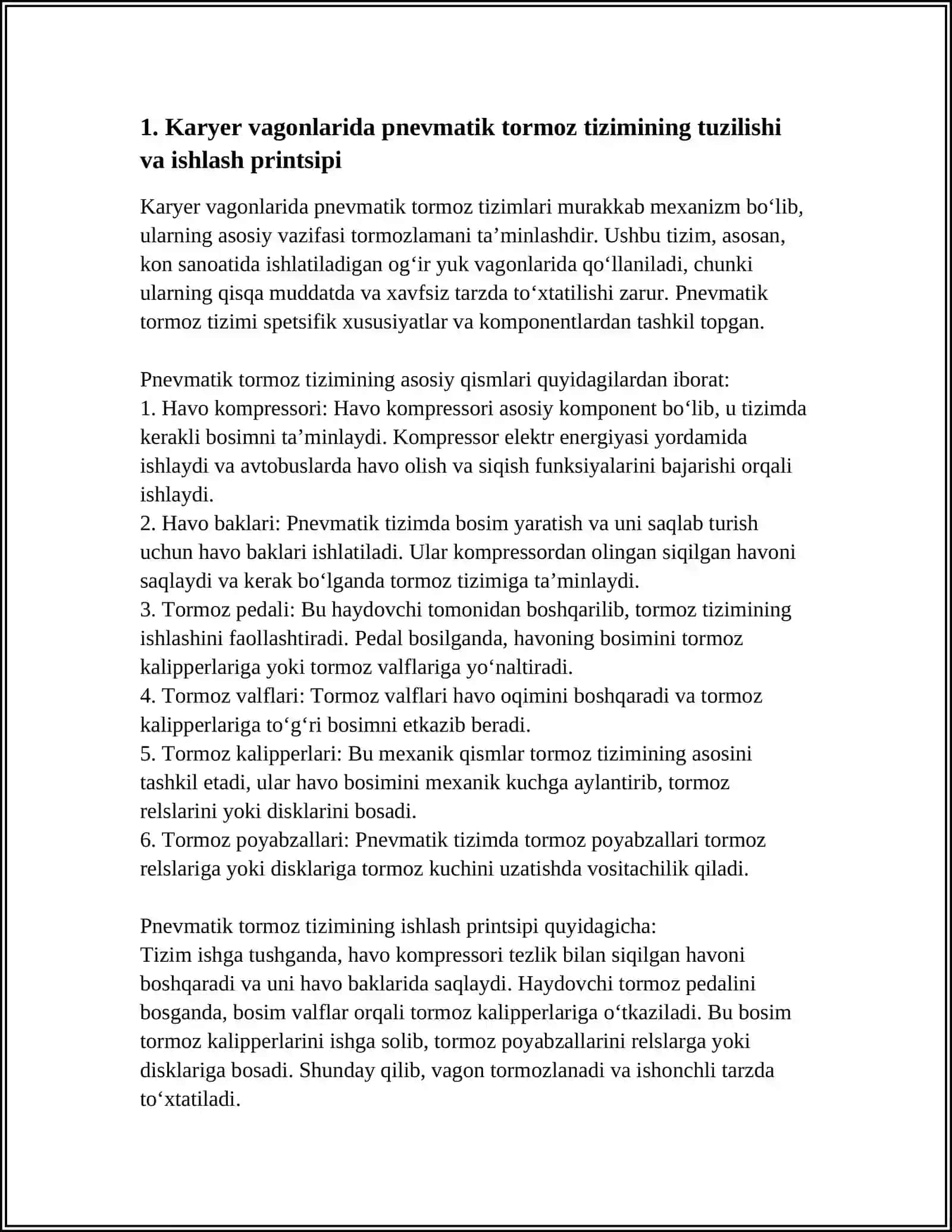 KARYER VAGONLARIDA TORMOZ TIZIMI VA XAVFSIZLIK MASALALARI 3