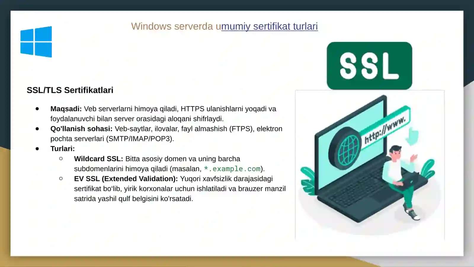 Windows Serverda sertifikatlar. Umumiy sertifikat turlari, PKIni rejalashtirish, Yangi sertifikat shablonini yaratish va berish 3