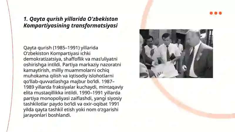 Qayta qurish yillarida O'zbekiston Kompartiyasining transformatsiyasi 3