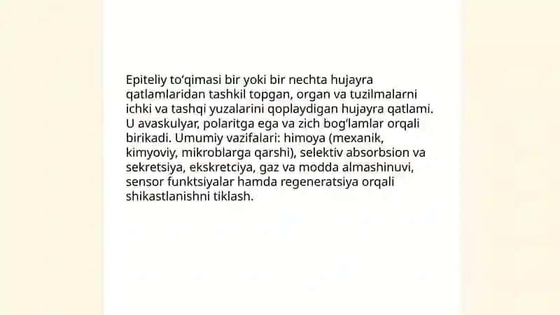 Epiteliy toʻqimasining umumiy xarakteristikasi va klasifikatsiyasi 3