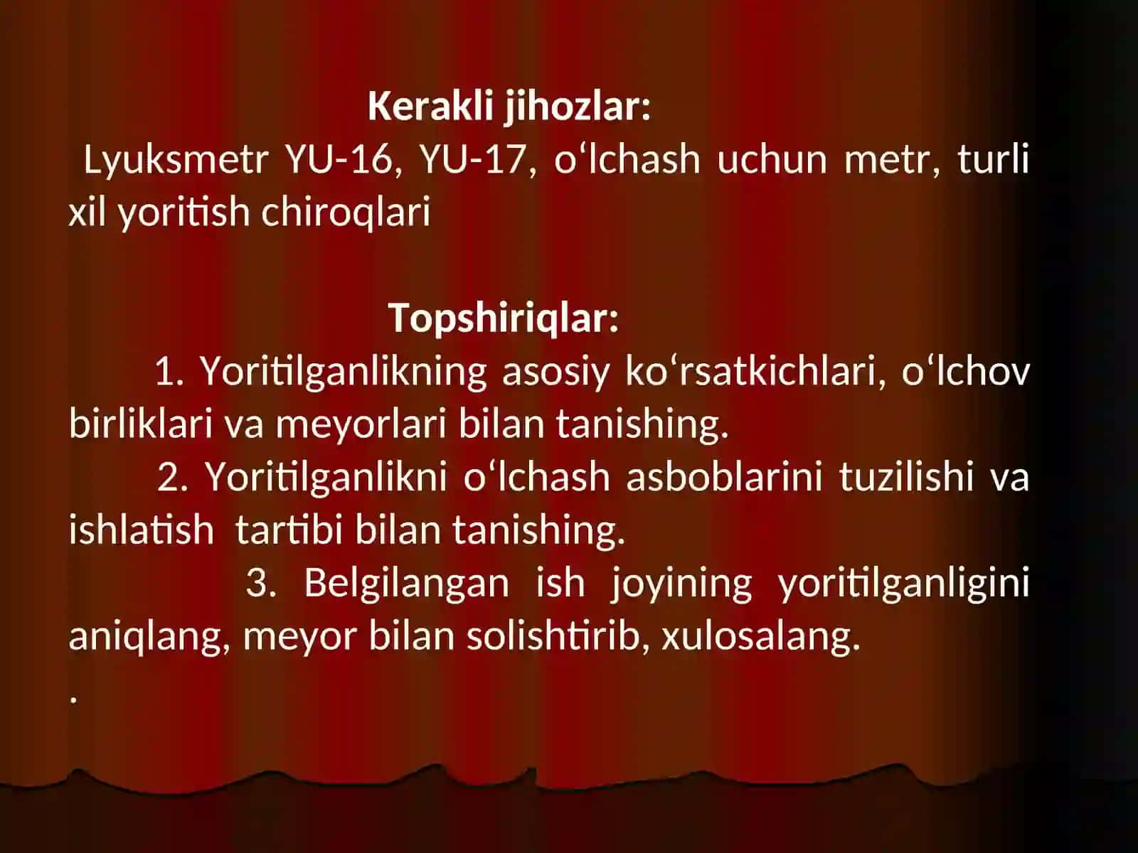 MUHITNING YORITILGANLIGINI ANIQLOVCHI ASBOBLAR BILAN TANISHISH 3