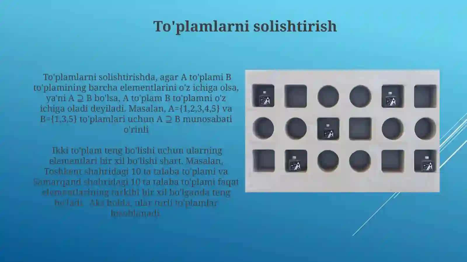 To'plamlarni solishtirish 3