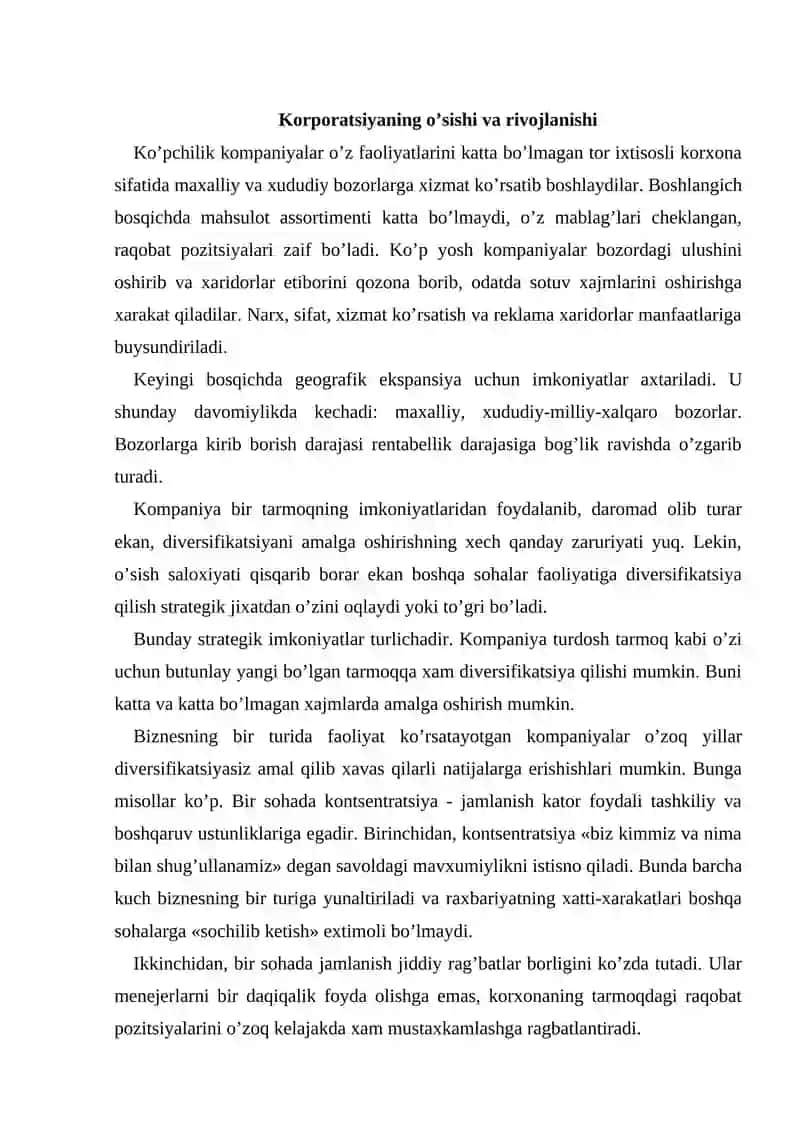 Diversifikatsiyalangan korxonaning korporativ strategiyalari 3