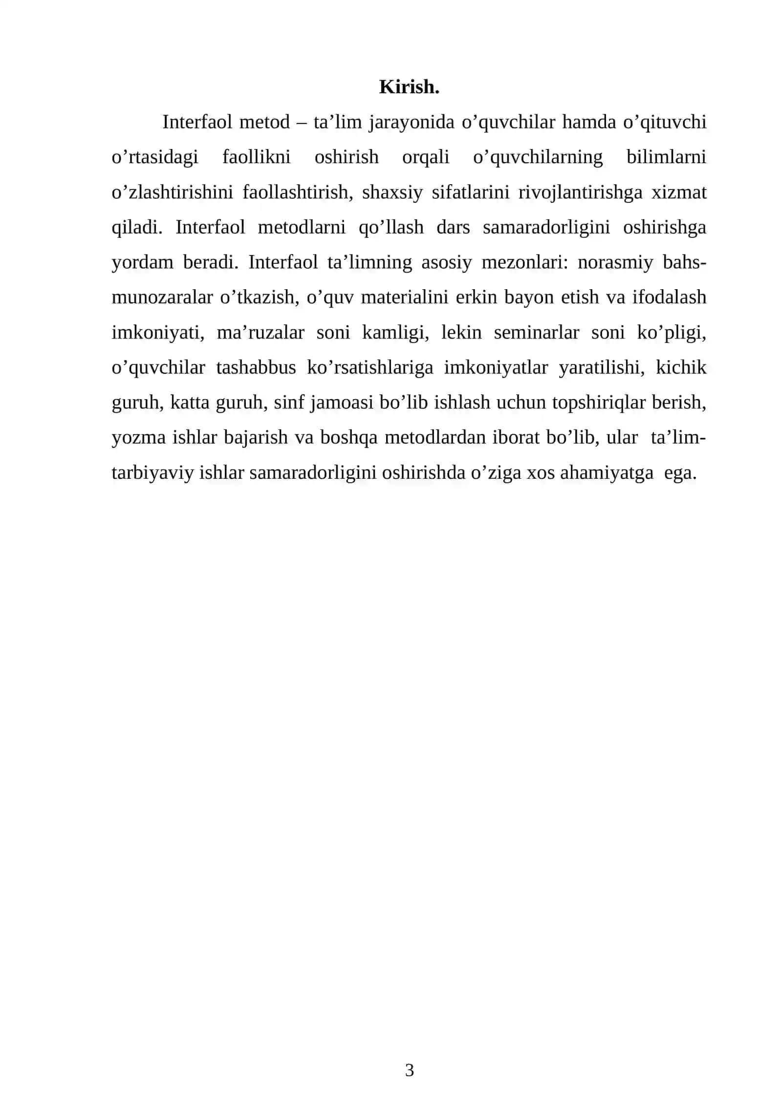 Interfaol usullar va ularning boshlang’ich sinflarni o’qitishda qo’llanilishi 3