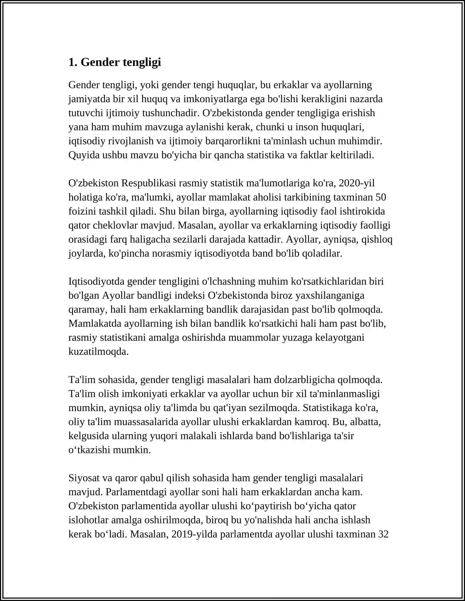 MUSTAQIL ISH Mavzu: GENDIR SATSIOLOGIYASI 3