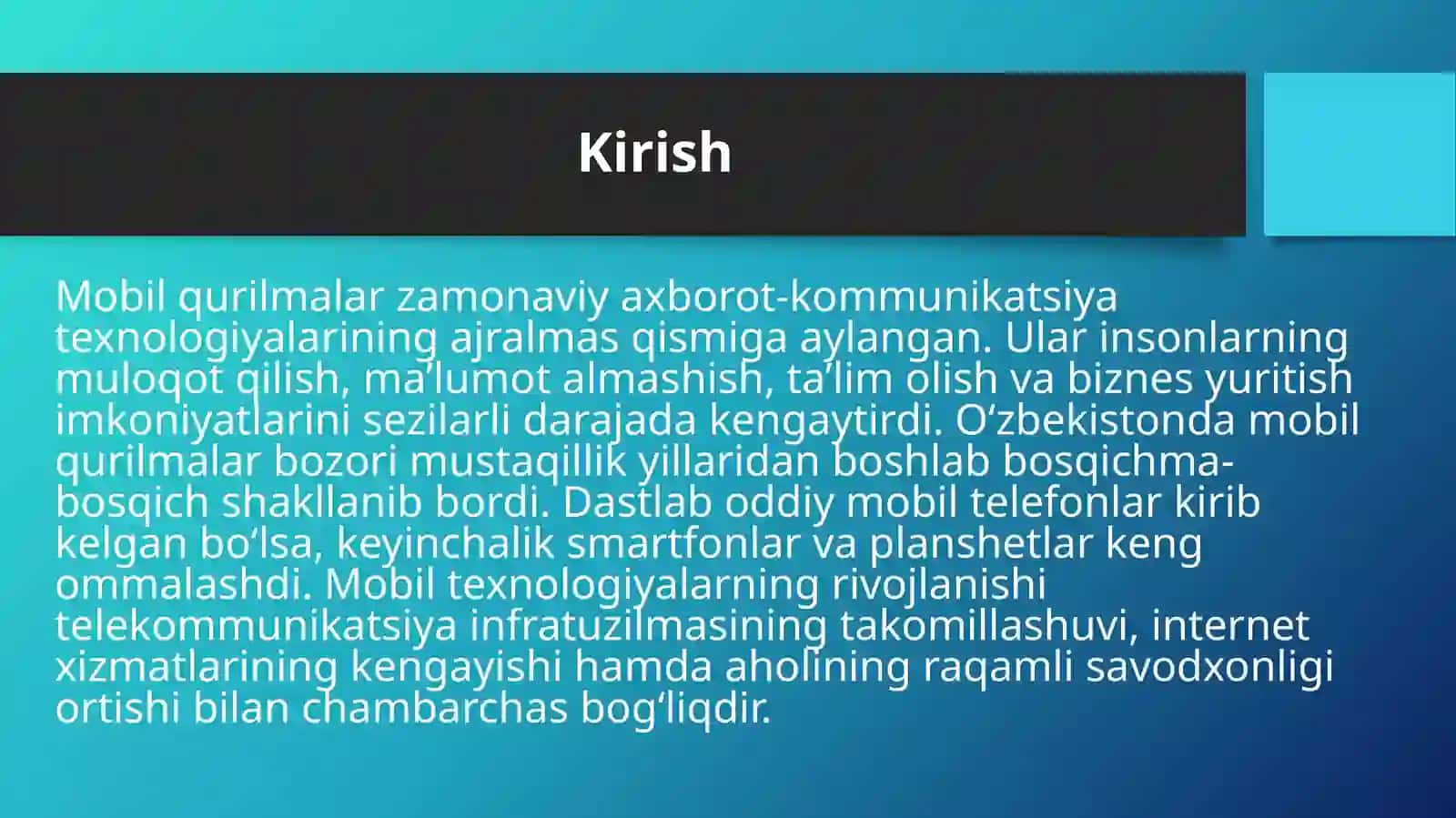 O‘zbekiston bozoriga mobil qurilmalarning kirib kelish va rivojlanish bosqichlari. 3