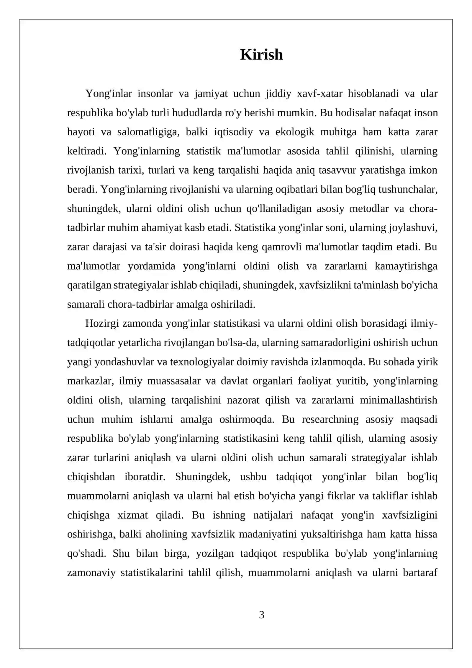 MUSTAQIL ISH RESPUBLIKA BO'YICHA YONG'INLAR SODIR BO'LISHI VA ULARDA KO'RILADIGAN ZARARLAR TO'G'RISIDA STATIK MA'LUMOTLAR TAXLILI 3