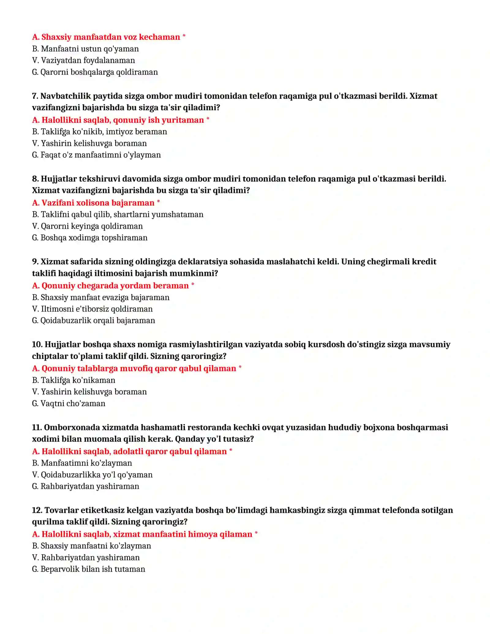 BOJXONA AKADEMIYASI - SUHBAT TESTLARI (№ 58) 3