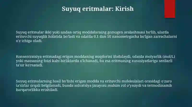 Suyuqeritmalar va ularning konsentratsiyasi. Raulqonuni.Genriqonuni.Osmotikbosim 3