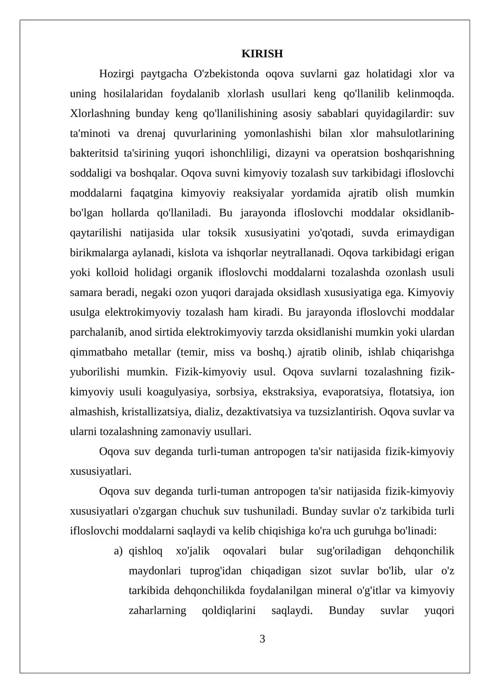 Oqova suvlarni neytrallash va zararsizlantirish: xlorlash va ozonlash 3