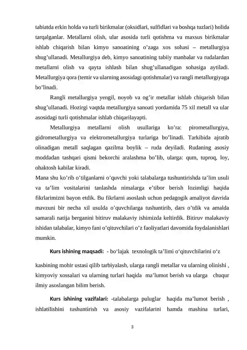 O'quvchilarga Rangli metallar mavzusini o'qitish metodikasi 3