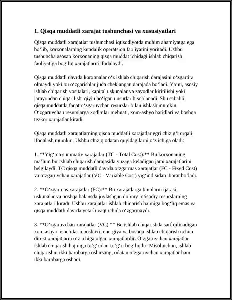 QISQA MUDDATLI XARAJATLAR EGRI CHIZIGʻI 3