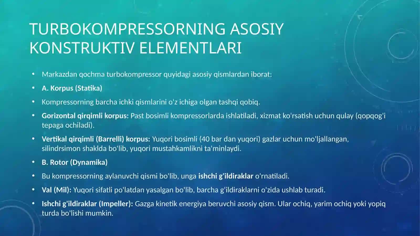 Markazdan qo'chma turbo kompressorlarning konstruktiv tuzilishi 3