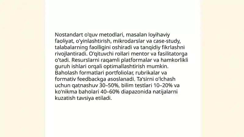 Ta'lim sifat ochigʻligi va samaradorligini oshirish uchun nostandart qarorlardan foydalanish 3