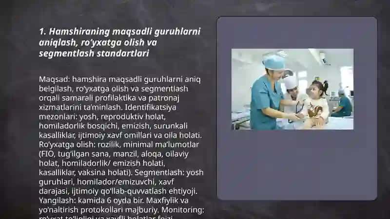 Hamshiraning maqsadli guruhlarda ish olib borish standartlari va algoritmlari 3