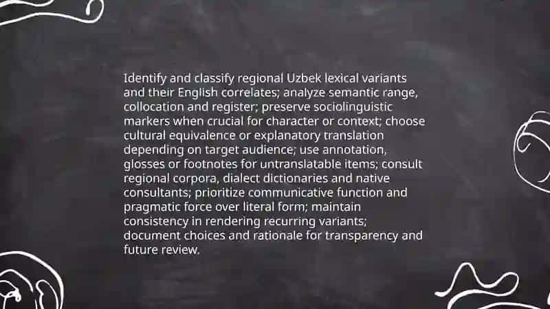 Translation techniques of dialectal variation in the lexicon: Regional and social varieties of Uzbek and English 3
