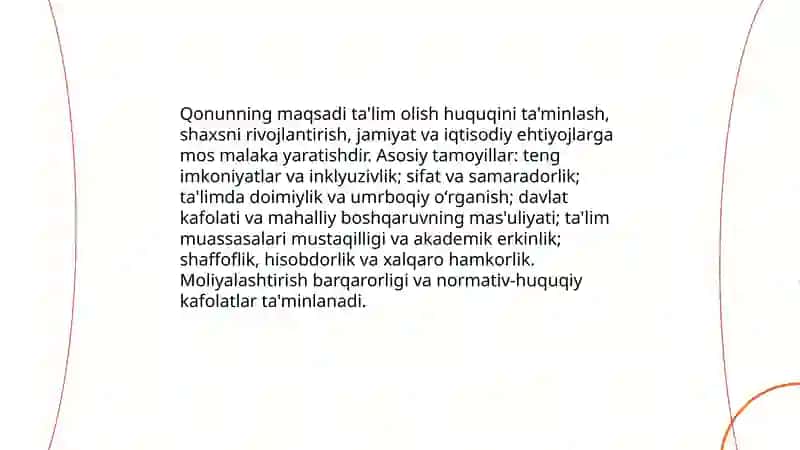 Oʻzbekiston Respublikasining Ta'lim toʻgʻrisidagi qonuni (yangi nashri 2020- yildagi) 3