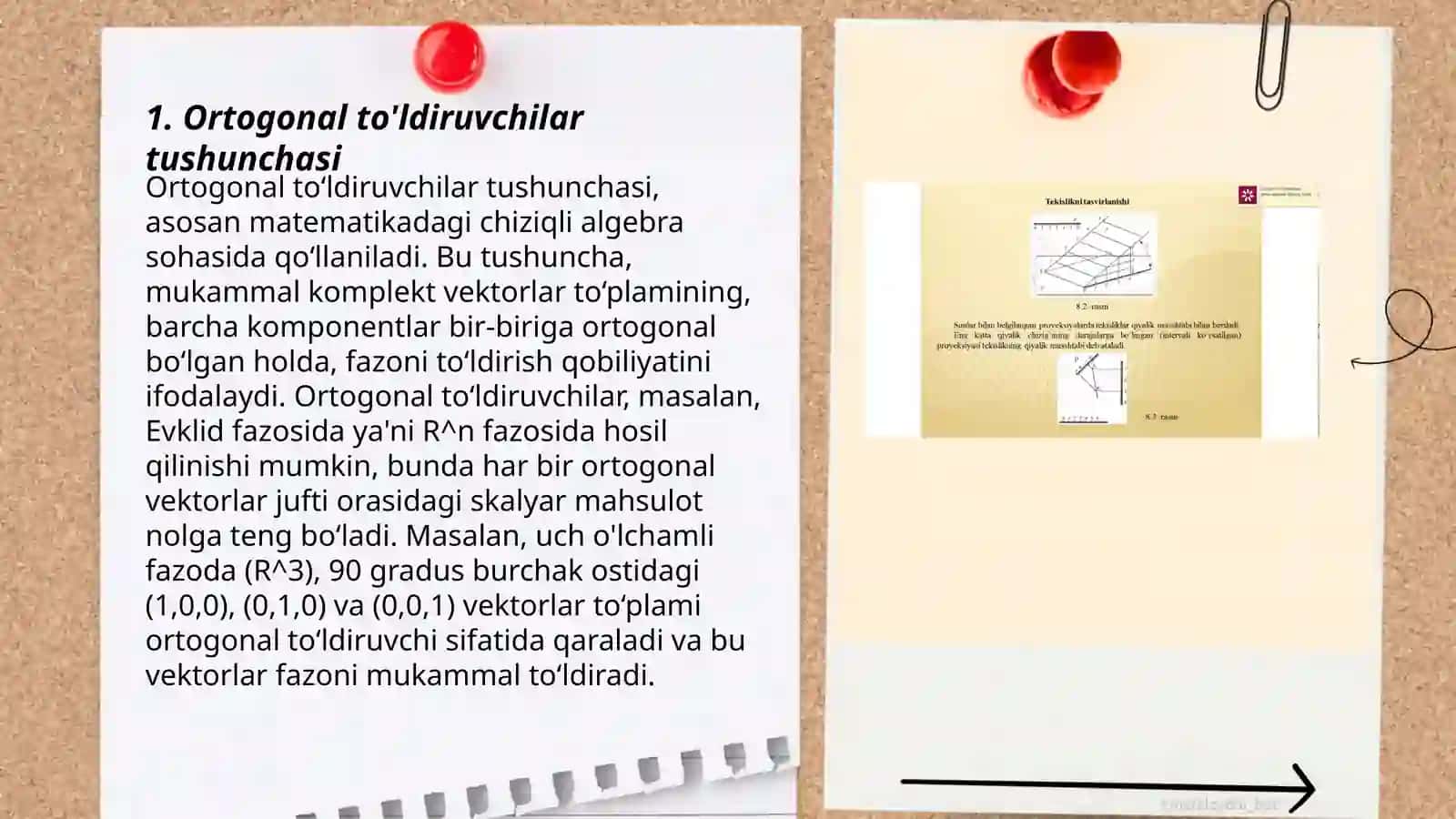 Ortogonallashtirish jarayoni.Ortogonat tŏldiruvchi va ortogonal proyeksiya 3