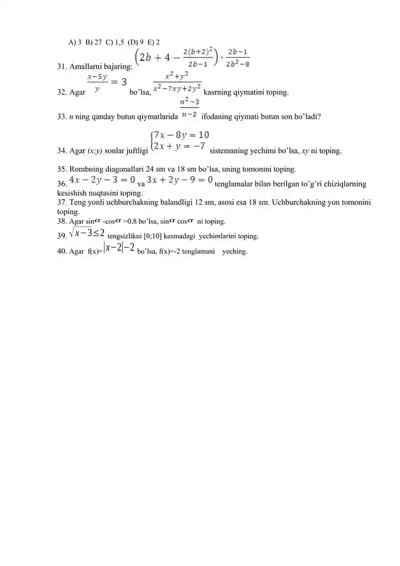 Matematikadan Olimpiada savollari 3